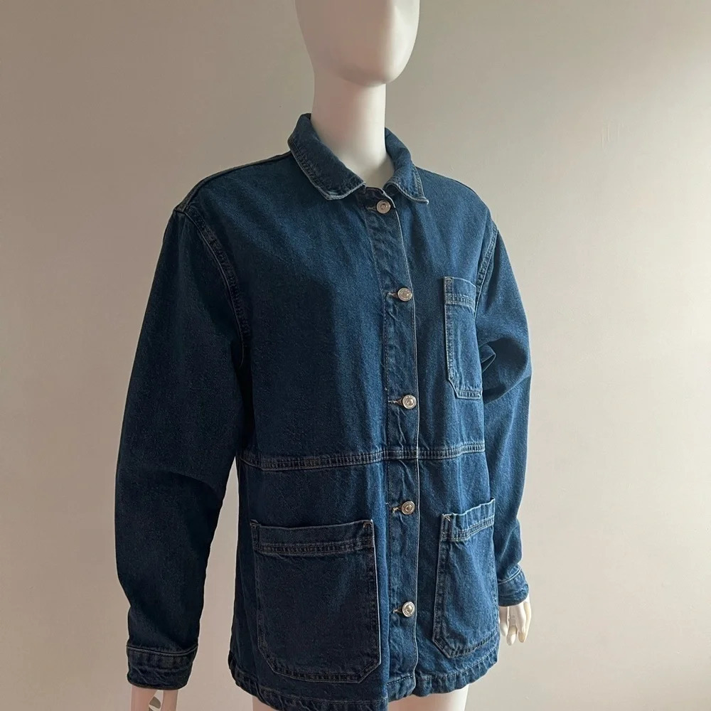 De Facto Denim Jeans Long Sleeve Jacket Dark Blue Navy Large With Pockets - Picture 2 of 11